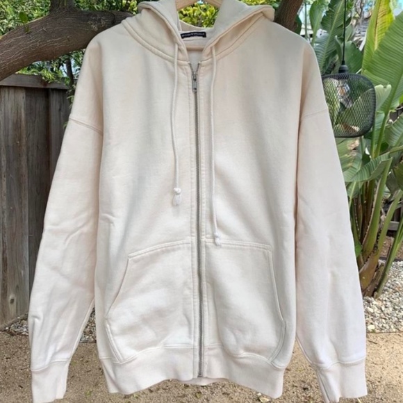 Brandy Melville Sweaters - Brandy Melville Cream Oversize Zip Up Hoodie